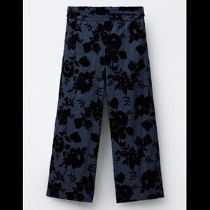 Floral Velvet Embellished Wide Leg Pants - Zara Girls Size 13/14, Fits Women XS